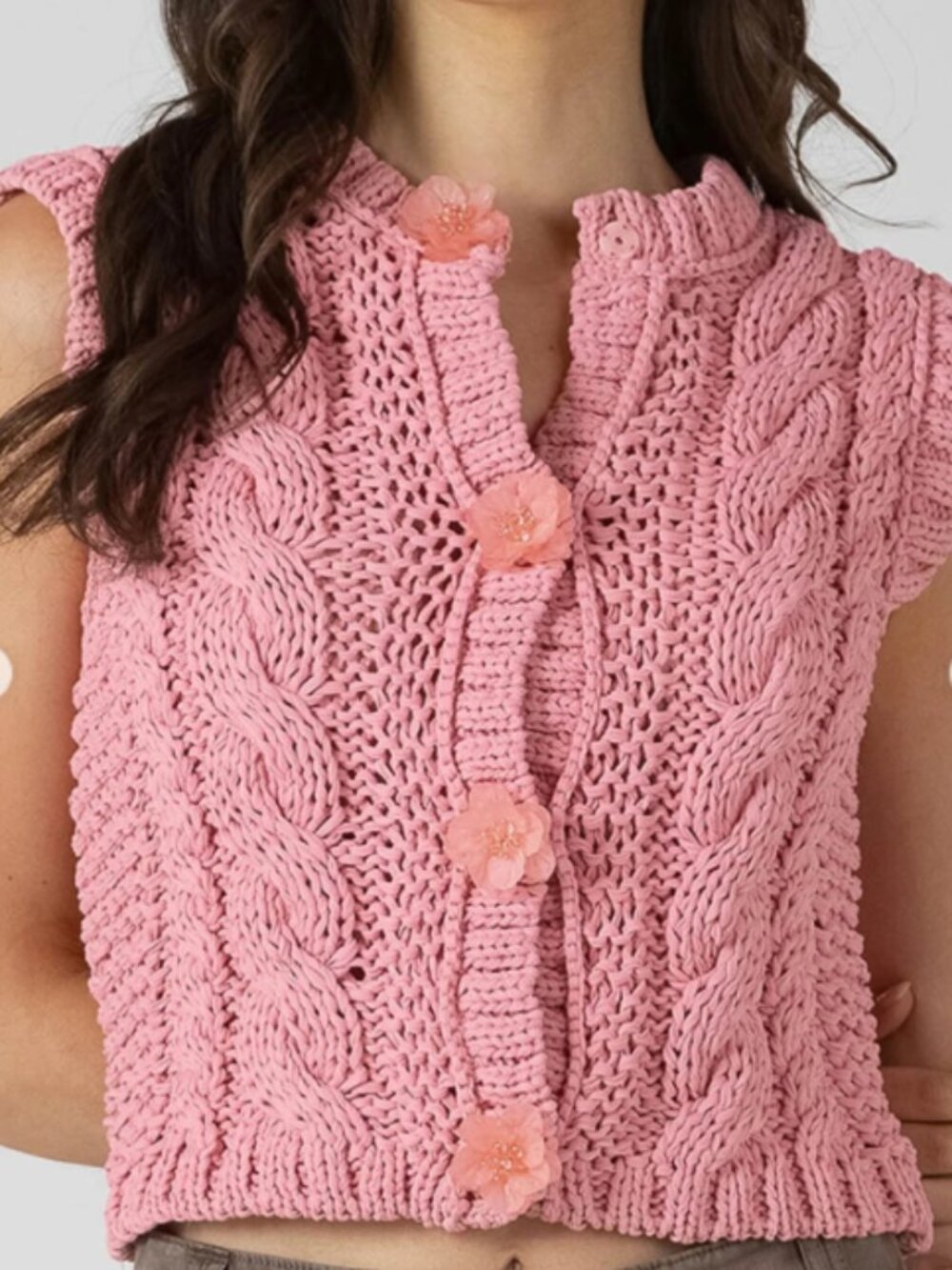 Zara Bloggers Fav Floral Button Knit Pink Vest Zara